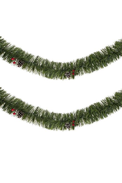 OEM Beteala de Craciun Verde Bicolora cu Conuri Pomusoare & Tinsel 3m x 12cm