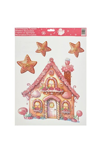 OEM Autocolante Decorative de Craciun Casa Candy & Stele Roz 30x42cm