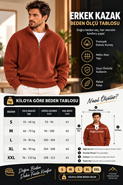 NQX PULL PROFESSIONAL Erkek Kombin Salaş Yarım Fermuarlı Kışlık Selanik Fitilli Triko Kazak