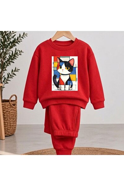 playwear Team Sweatshirt Wall Cat Printed Girls Boys Crew Neck