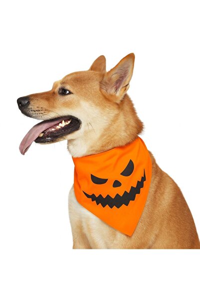 OEM Bandana Esarfa Portocalie pentru Caini cu Model Doveac de Halloween - 65x...