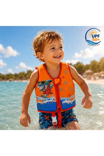 OEM Vesta Inot din Spuma Portocalie Bleu cu Model Rechini (1-3 Ani/11-19kg) -...