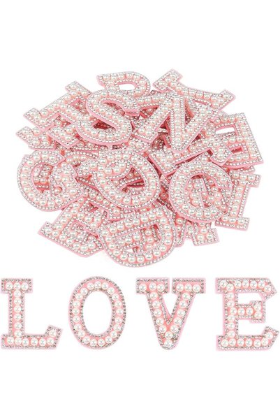 KASTWAVE 26Pcs Pearl Rhinestone Letter Patches A-Z, Self Adhesive Stick-On Al...