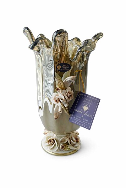 White Cristal CAPPUCİNO MURANO VAZO 38 CM
