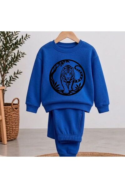 playwear سترة رياضية مطبوعة برسومات النمر للفتيات والأولاد برقبة دائرية