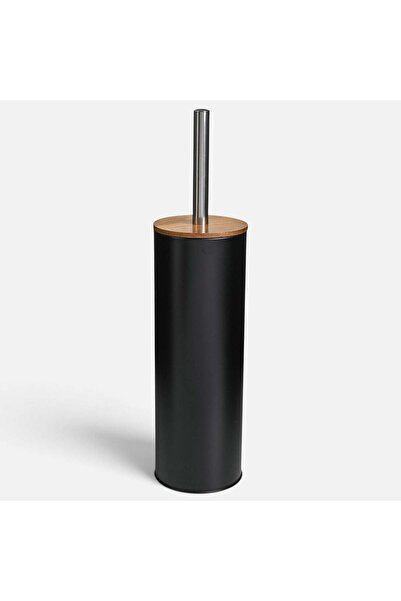 OEM Perie WC Metalica Neagra Mata cu Capac din Lemn Ø9,5x39cm