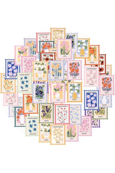 TERRIFI Flower Themed Post Stamp Stickers, 46 Pcs 23 Patterns Retro Botanical...