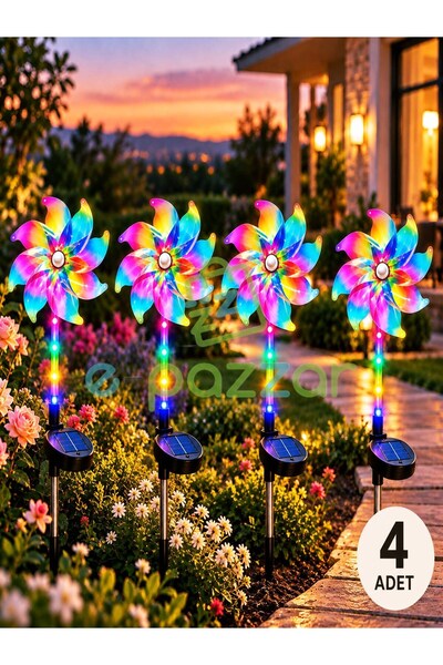 epazzar 4 Adet Hologramlı 8 Fonksiyon Multicolor Rüzgar Gülü Solar Panelli Bahçe Veranda Aydınlatma Led Işık