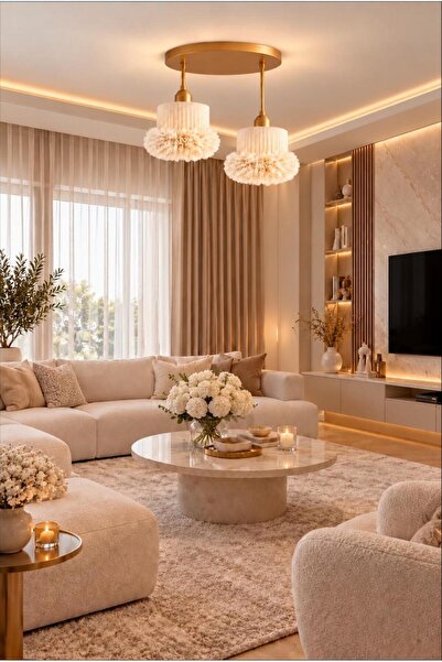 Elizim Home Lighting Alessa 2’li Tütü Avize – Eskitme Tepsili Tül Başlıklı Ya...