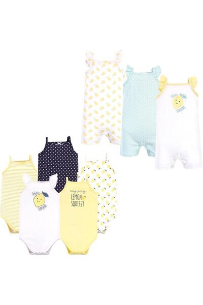 Hudson Baby ملابس داخلية وبدلات قطنية للأطفال من الجنسين، مجموعة من 8 قطع