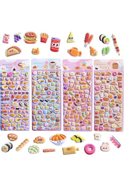 TERRIFI Puffy Stickers for Kids – Cute Food Sticker Pack with 3D Designs, Fun Reward Stickers for Classroom,