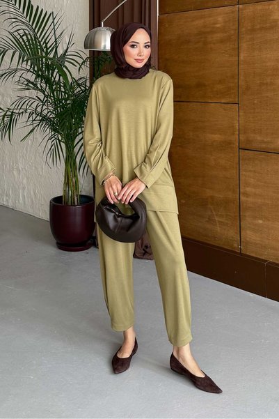 Rimel Moda Lamin Takım Yağ Yeşili