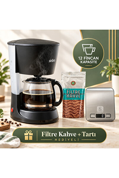 SCM-2938 12 Fincan Kapasite Filtre Kahve Makinesi Filtre Kahve ve Tartı Hediyeli