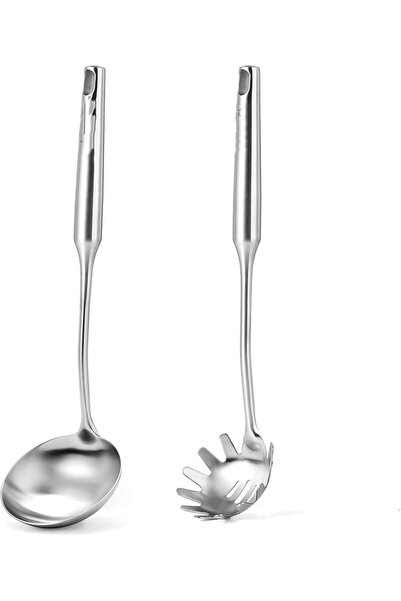 Tazweeq 2-Piece Pasta Ladle Set, Stainless Steel, Silver, with Heat-Resistant...