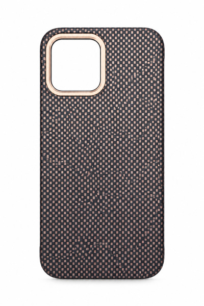 iPhone 12 / 12 Pro MagSafe Karbon Desenli Kılıf - Siyah Rose Gold