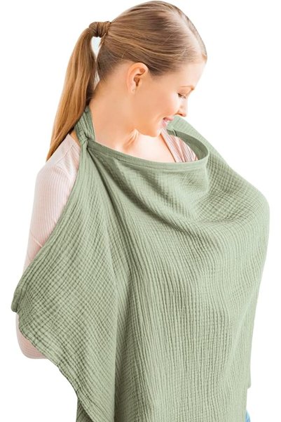 Gonice Muslin Nursing Cover for Breastfeeding, Sage Green, 100% Cotton Breath...