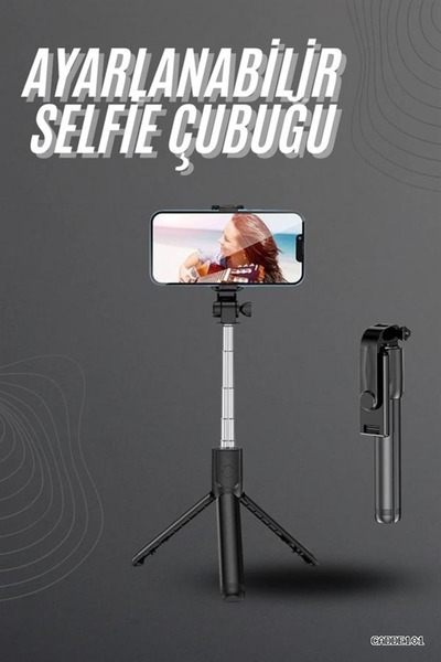 CADDE101 Sie Çubuğu Tripod Bluetooth Kumandalı Sie Çubuğu (44717) Telefon Tutucu
