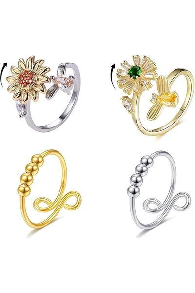 bolivia's Anti Anxiety Fidget Ring, 4PCS Adjustable Spinner Rings with Cubic ...