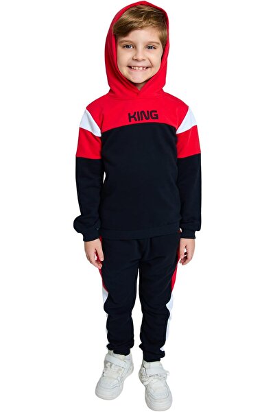 GENERAL Kids Hooded Color Block Cotton Tracksuit Set – Hoodie & Jogger Pants,...