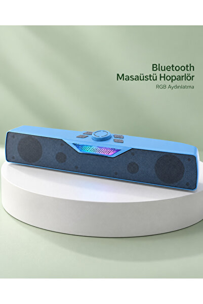 RGB Işıklı Bluetooth 5.4 Masaüstü Soundbar Hoparlör USB ve TF Kart Destekli Mavi