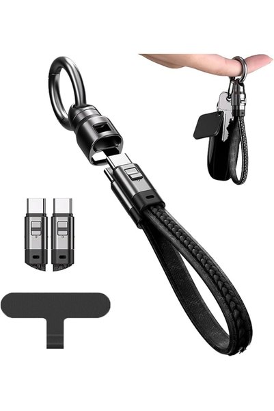 Bukela كابل شحن محمول من الجلد بمنفذ USB-C على شكل سلسلة مفاتيح، قصير بقوة 24...