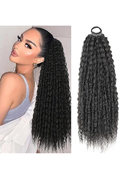 AZONEE Black Curly Ponytail Extension for Black Women, 20" Long Fluffy Synthe...
