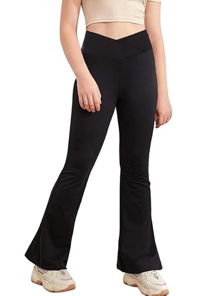 GENERAL Haloumoning Girl's Leggings Cross High Waisted Flare Pants Yoga Bootc...