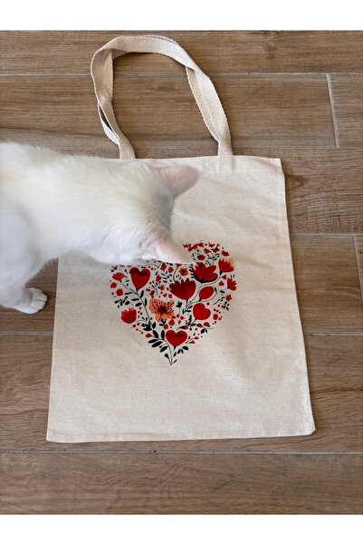 BİLGENS BUTİK Natural Cotton Raw Fabric Figure Printed Practical Bag (35X41 cm)
