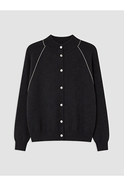 LC Waikiki Lcw Modest Black Knitwear Plain Women's Cardigan with Nevavm Diffe...