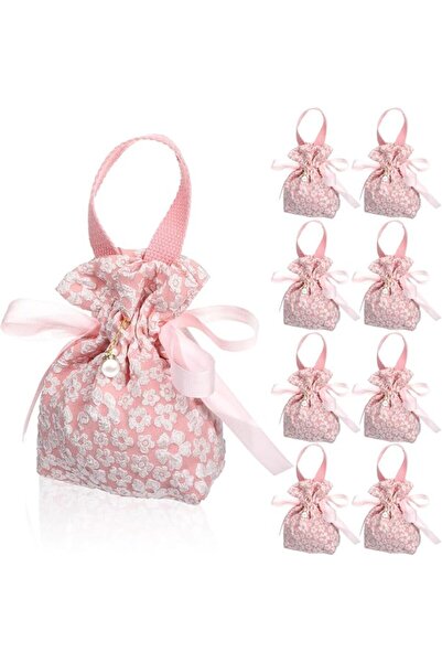 Yelajoy 8pcs Small Floral Canvas Gift Bags, Canvas Pink Bags with Handles, Mi...