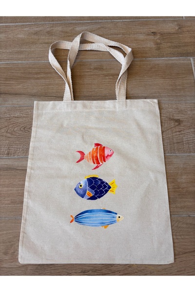 BİLGENS BUTİK Natural Cotton Raw Fabric Figure Printed Practical Bag (35X41 cm)