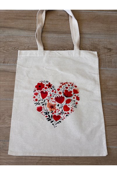 BİLGENS BUTİK Natural Cotton Raw Fabric Figure Printed Practical Bag (35X41 cm)