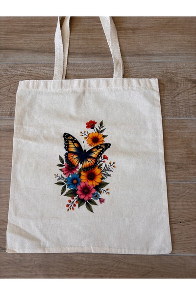 BİLGENS BUTİK Natural Cotton Raw Fabric Figure Printed Practical Bag (35X41 cm)