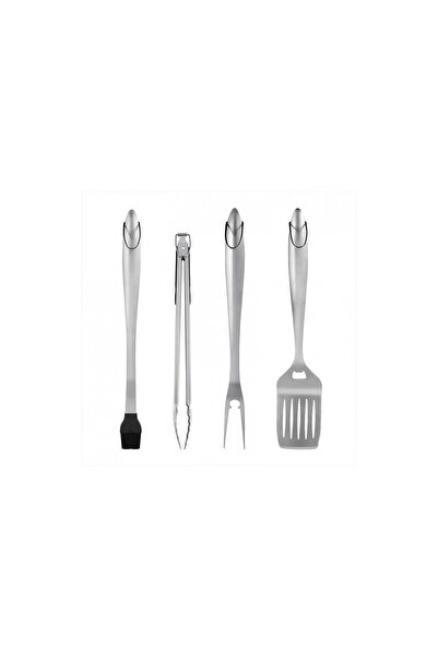 OEM Set 4 ustensile pentru gratar, din otel inoxidabil, cu agatatoare, rezist...