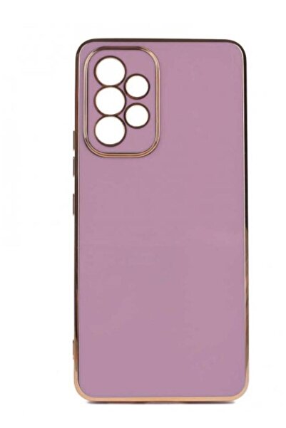 Samsung Galaxy A53 5G Uyumlu Kılıf Kamera Lens Korumalı Lazer Çizgili Gold Kenarlı Parlak Silikon Kapak