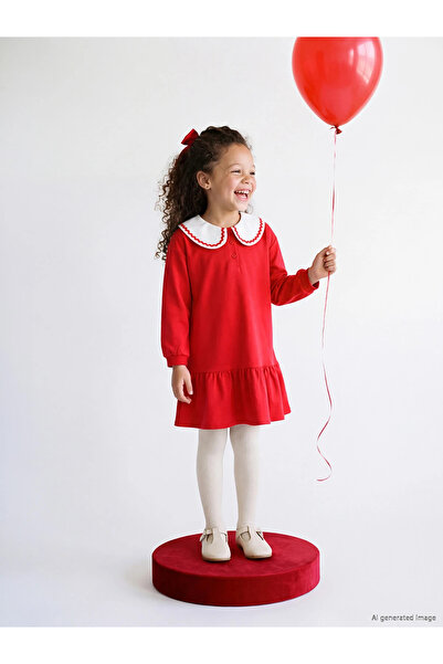 LC Waikiki Lcw Kids Red Baby Collar Girl's Dress
