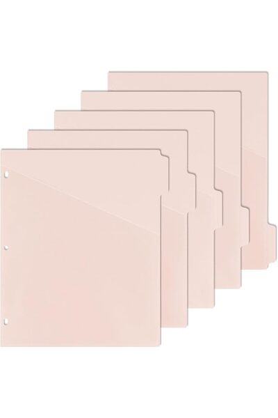 SYOSI 5 Tab Dividers with Pockets for 3 Ring Binder, Plastic Index Dividers w...