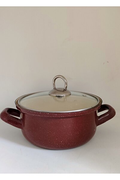 EBRULİEMAYE Brown Spotted Mini Enamel Pot Glass Lid 750 ml Yogurt Food Increasing Food Pot