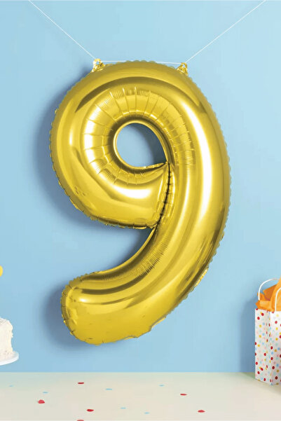 Altın 9 Rakam Folyo Balon 76 cm 34 İnç 9 Yaş Doğum Günü Süsü 1 Adet