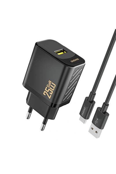 DUDAO Încărcător de perete A27STEU 25W GaN USB-A cu cablu USB-A - USB-C - Negru