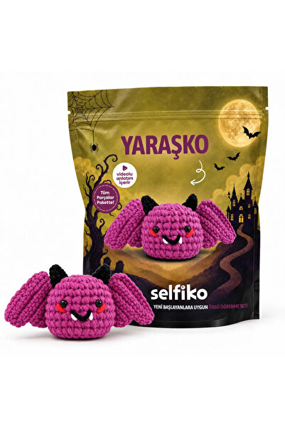 Yaraşko Örgü Kiti Yeni Başlayanlar İçin Yarasa Amigurumi Tığ Örgü Öğrenme Kiti - Video & Tüm Malzemelerle Hobi Seti