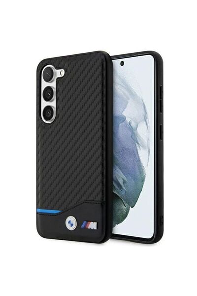 BMW Husă din piele cu aspect de carbon pentru Samsung Galaxy S23+ - negru