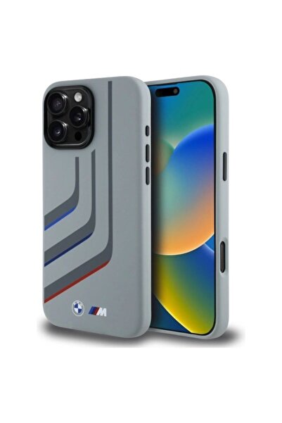 BMW Husă MagSafe din silicon cu linii pentru iPhone 16 Pro Max - Gri