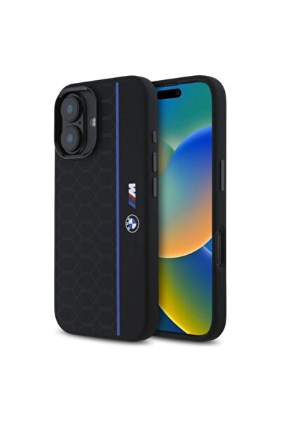 BMW Husă MagSafe din silicon cu linii hexagonale albastre pentru iPhone 16 - ...