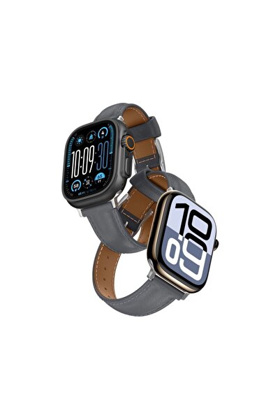 Amazingthing Curea din piele Class Band pentru Apple Watch 45 / 46 / 49 mm - Gri