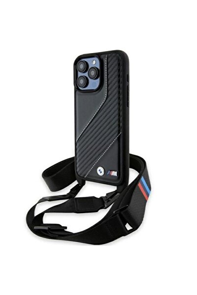 BMW Husă M Edition Carbon Stripe & Strap pentru iPhone 15 Pro Max - negru