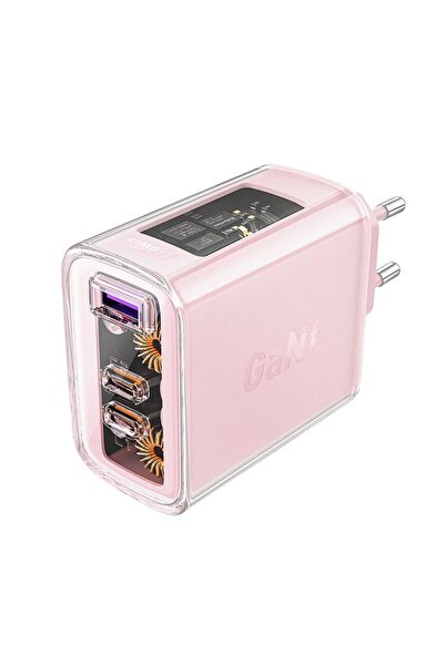 Acefast Încărcător GaN 65W 3 porturi (1xUSB, 2xUSB C) roz (A45)