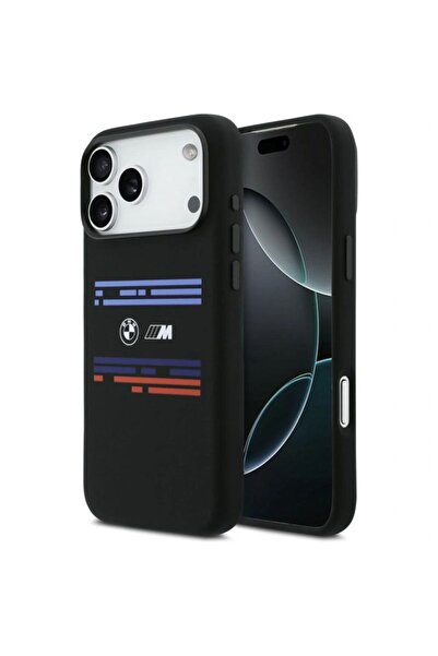 BMW Husă MagSafe M Silicon cu linii orizontale pentru iPhone 17 Pro Max - Negru
