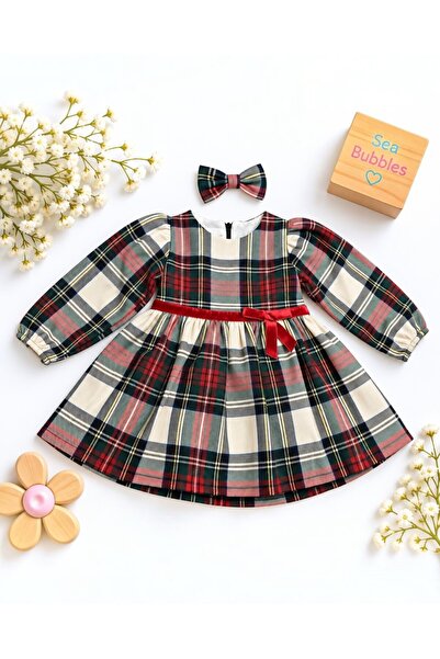 SeaBubbles Checkered Baby Girl Dress with Hair Clip
