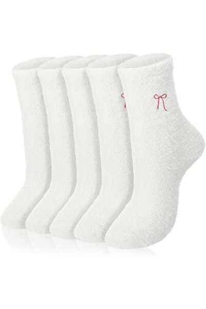 GENERAL Jfadg 5 Pairs Women’s Bow Fuzzy Foot Warmers, Winter Soft Thick Plush...